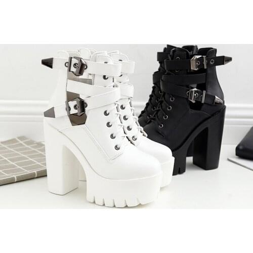 2020 New Super High Heels ankle Boots Real Shot Spot Thick With Belt Buckle Ankle Boots Platform Women