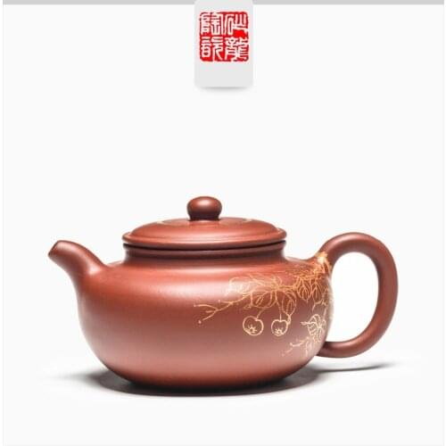 170ml Yixing purple clay tea pot famous hand-painted real gold antique tea pot Kung Fu tea kettle tea gift genuine teapot