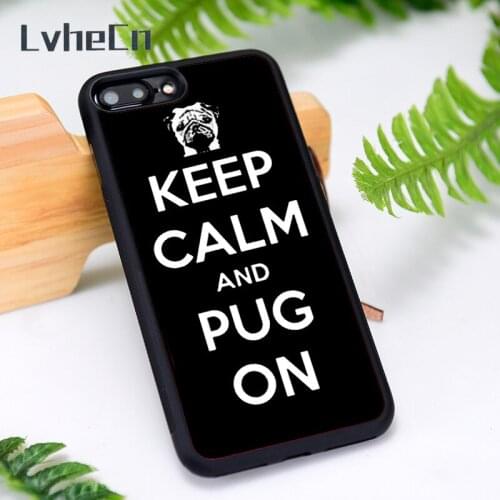 LvheCn Silicone Rubber Phone Case Cover for iPhone 6 6S 7 8 Plus X XS XR 11 12 Mini Pro Max Keep Calm And Pug On Love Dogs