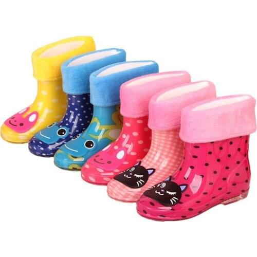 Cartoon Kids Girls Rain Boots Baby Boys Plus Velvet Children Water Shoes Lightweight Non-slip Children Botas