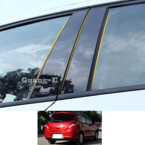 For Nissan Tiida Hatchback 2008-2010 Car PC Material Pillar Post Cover Door Trim Window Piano Black Molding Sticker Plate