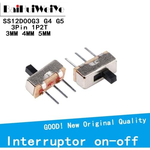 20Pcs/LOT SS12D00 Interruptor on-off mini Slide Switch 3pin 1P2T 2 Position High quality toggle switch Handle length:3MM/4MM/5MM