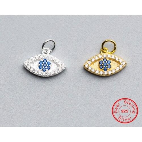 UQBing Fashion Blue & Clear Crystal Rhinestone Evil Eye Charms 925 Sterling Silver Jewelry Findings