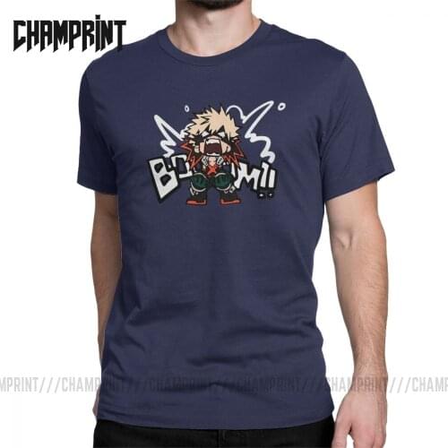 Mens T-Shirts My Hero Academia Katsuki Bakugo Booom Cotton Tees Short Sleeve Boku No Hero Academia Anime T Shirt Printed