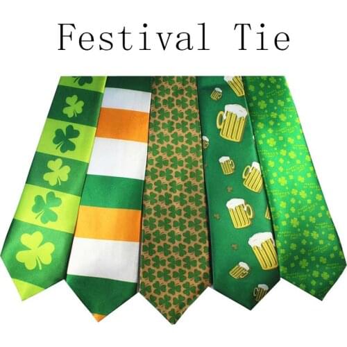 Ricnais Fashion Design Festive Tie For Mens Green Print Polyester Necktie Suit Man Arrow Type Holiday Tie Character Necktie