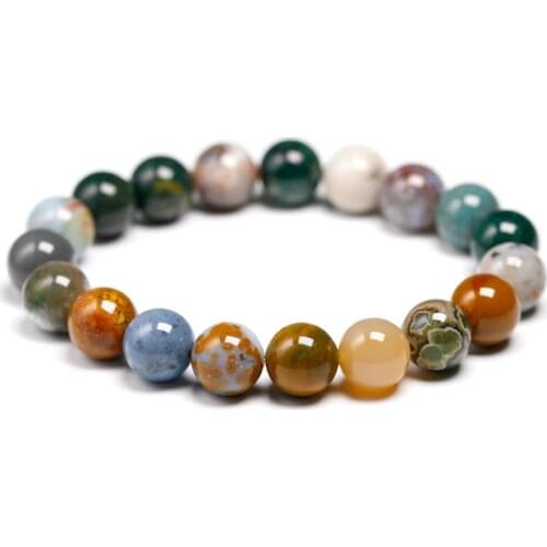 Natural Genuine Ocean Jasper Stone 6 8 10mm Round Beads Strand Bracelet Jewelry Women Men Ocean Agate Jewelry loversGift