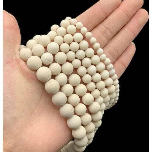 MKTREG Natural Matte Ancient Fossils Stone 4/6/8/10/12MM White Round Loose bead ball for Jewelry bracelet making DIY Accessories