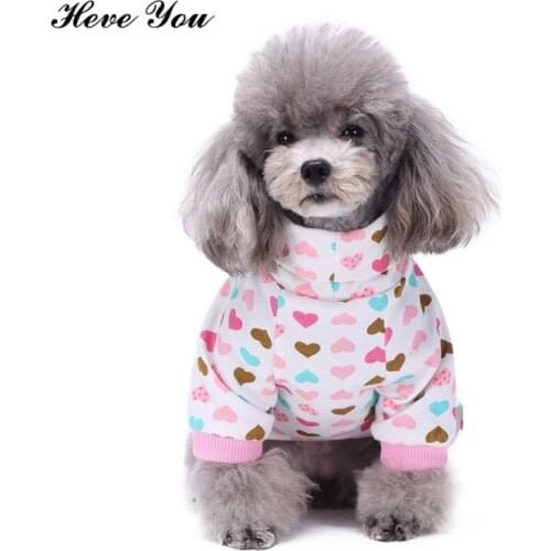 Heve You Clothes High-necked Dog Jumpsuits Rompers With Heart Pattern Cat Pajamas Pet Clothes for Small Dogs Large Dog Clothing