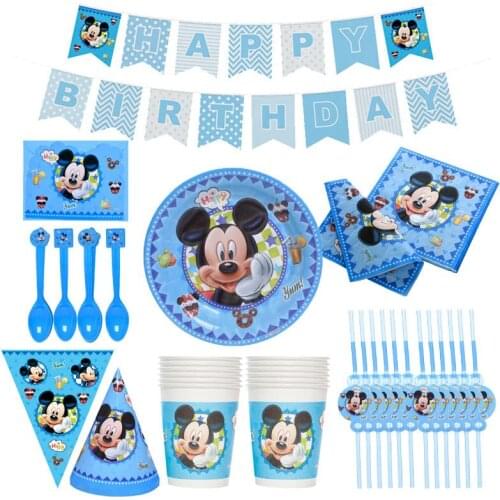 Disney Mickey Mouse Disposable Tableware Party Decorations Cups Napkins Plates Straws Decor Baby Shower Birthday Party Supplies