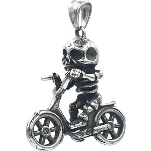 Punk Rock Hip Hop Stainless Steel Necklace Pendant Charm 3D Skeleton Locomotive Necklace Pendant Fashion Jewelry Accessories