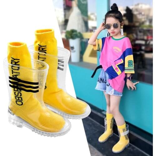 Transparent Children Rain Boots For Boys Rubber Shoes Portable Kids Waterproof Rainboots Tank Engine Boys Boots