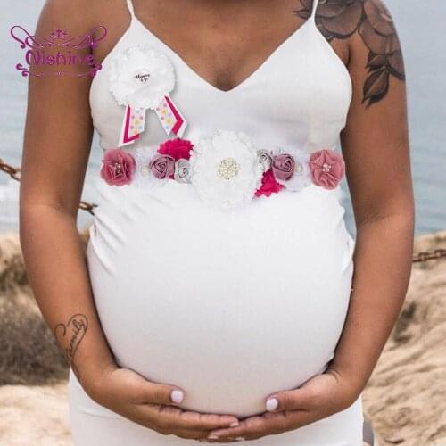 Nishine Fashion Chiffon Flower Maternity Belt and Brooch Set Hand Sewing Beads Floral Women Sash DIY Bridesmaids Dress Waistband