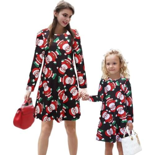 Mother Daughter Christmas Dresses Winter Long Sleeves Family Matching Clothes Cotton Mom And Daughter Dresses Family Clothing