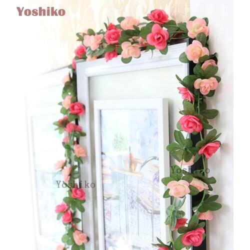 250CM Silk Roses Ivy Vine with Green Leaves For Home Wedding Decoration Fake flowers diy Hanging Garland Artificial Flowers