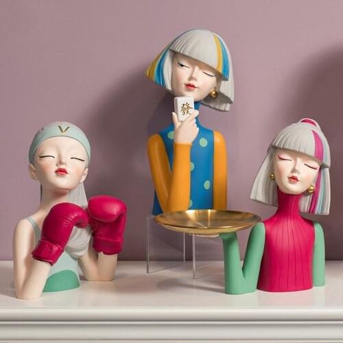 Nordic Desktop Home Decor Cool Girl Figurine Sculpture Decoration Modern Creative LivingRoom Resin Ornaments StatueCreative Gift