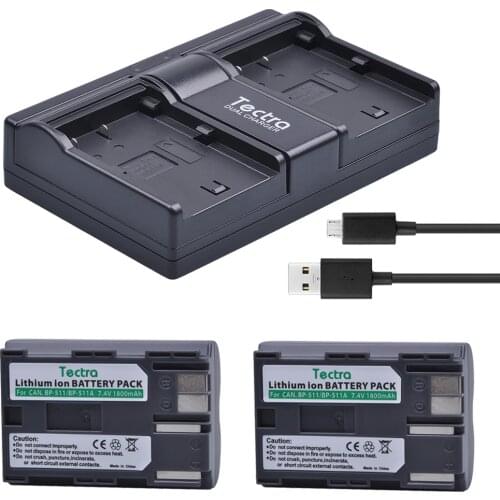 Tectra 2PCS BP-511 BP-511A Li-ion Battery + USB 2-Channel Charger for Canon G6 G5 G3 G2 G1 EOS 300D 50D 40D 30D 20D 5D MV300i