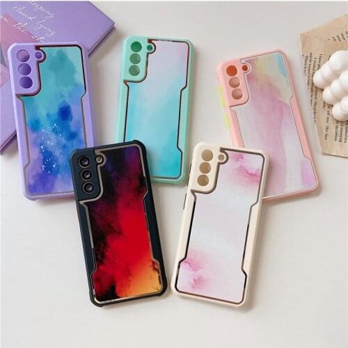 For Samsung S10 S20 S21 Plus Ultra Watercolor Splash ink Phone Cases Galaxy Note 10 20 Shockproof Plating Acrylic Back Cover