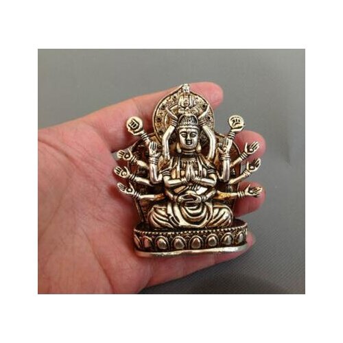 Decoration white Copper silver factory Exquisite collection of old China decoration miao silver carved Buddha statue