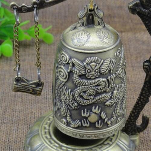 Dragon Carved Ornaments Zinc Alloy Buddhist Clock Golden Geomantic Figurines Traditional Chinese Bell Decor Home Decoration 2021