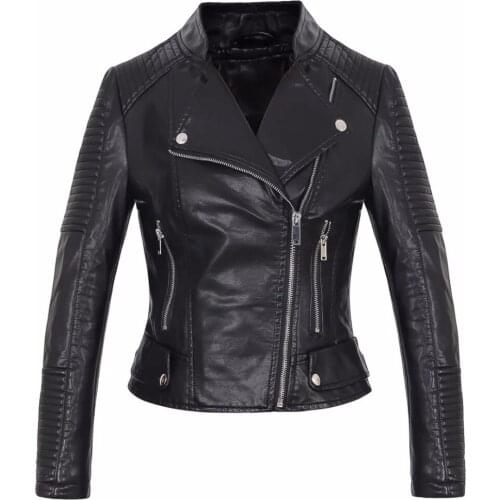 Hot Sell 2020 New Autumn Winter Women Motorcycle Faux Leather Jackets Lady Biker PU fashion Zipper Coat Womens short jacket A