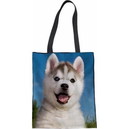 NOISYDESIGNS Dog Pattern Handbag Husky Shoulder Bags Ladies Canvas Beach Bag Mochila Infantil Women Large Capacity Porte Bag