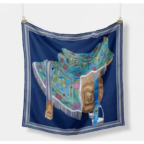 53*53cm Square Scarf Hair Tie Band Saddle Print Women Elegant Small Vintage Skinny Retro Head Neck Girl Hijab Party Accessories