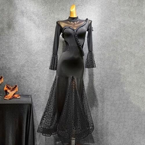 New Women Elegant Ballroom Dancing Dress Long Sleeve Competition Cloth Latin Samba Long Dresses Practice Wear Autumn Fashion