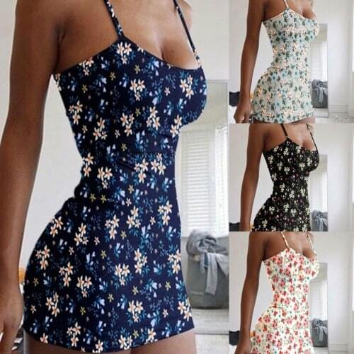 Women Cami Slip Dress Floral Printed Mini Dress Slim Ladies Party Camo Vestidos sexy dresses party night club dresses 2021