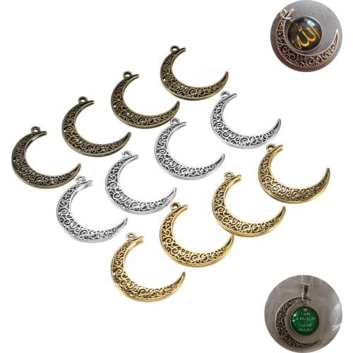 10pcs 30x40mm Antique Tibetan Silver Moon Charms Bracelet Necklace Pendant DIY Crafts Jewelry Making Findings Accessories