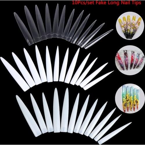 10Pcs/Set Extra Sharp Long Half Cover French False Nail DIY Art Design Salon UV Gel French False Nail Manicure