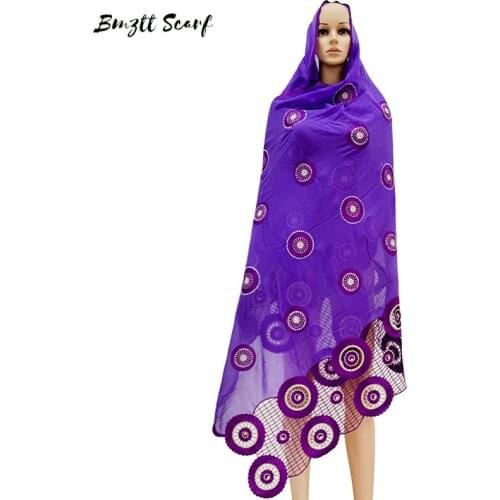 2021 Muslim Womens Pure Cotton Embroidered Scarf Shawl with Diamond Hollow Large Size 215*115cm High Quality Hijab Scarf BF-208