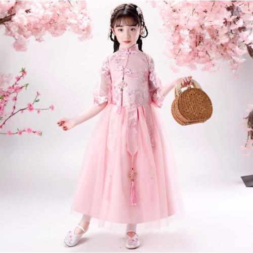 2021 Vintage Flower Girls Dresses Kids Dresses Girls Cheongsam Baby Elegant Clothes Traditional Chinese Garments For Children