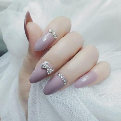 24 PCS Naked skin Handmade diamond luster shining tip Pressed on the False nails long thin high heels acrylic Fake Nails