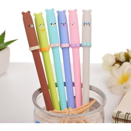 5PCS Cute Kawaii 0.38mm Plastic Gel Pen Cartoon Bear Canetas Gel Pen Writing Childrens Gifts School Office Stationery