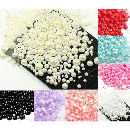 500pcs 2-10mm Mixed Beige Half Round Pearl Bead FlatBack Scrapbook For Craft Cabochon Kawaii DIY Embellishments Accessories