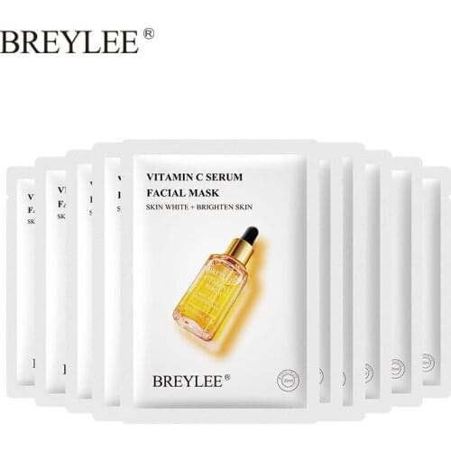 BREYLEE Vitamin C Facial Serum Mask Anti-Aging Essence Whitening Moisturizing Antioxidation Face Sheet VC Skin Care Cream 7pcs