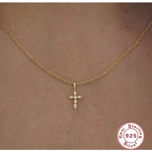 Aide 925 Sterling Silver Necklaces Charms for Women Crystal Cross Clavicle Collar Chain Simple Choker Necklace Accessories Gift