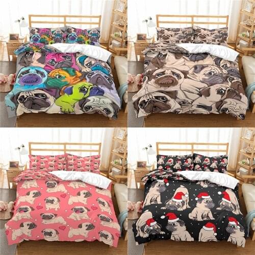 Home Textile Luxury 3D Pug Dog Print 2/3Pcs Comfortable Duvet Cover PillowCase Bedding Sets Queen and King EU/US/AU Size