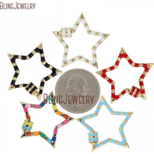 Enamel Star Lock Rainbow Screw Clasp Charmholder Star Pendant FC29337