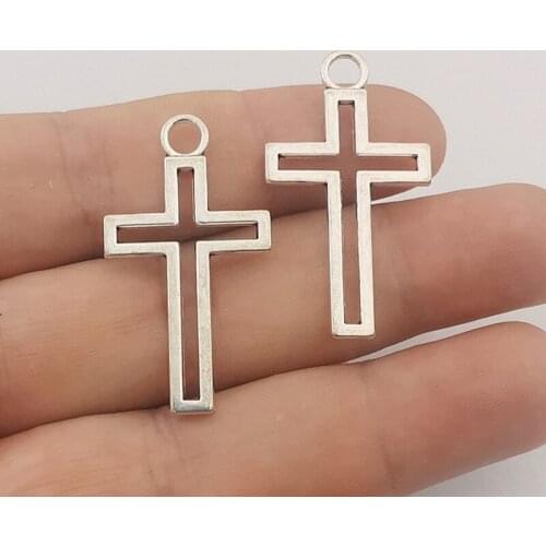 JINDINSP 10pcs 38x21mm Antique Silver Color Hollow Cross Charms Pendant For Jewelry Making DIY Jewelry Findings
