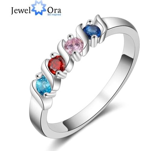 JewelOra Customized 4 Birthstone Finger Ring Personalized DIY Zirconia Wedding Rings for Women Unique Gifts for Mother Size 6-12