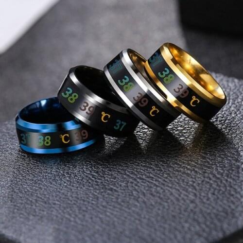 Smart Sensor Body Temperature Ring Real-time Temperature Test Stainless Steel Finger Ring Simple Creative Couple Wedding Rings