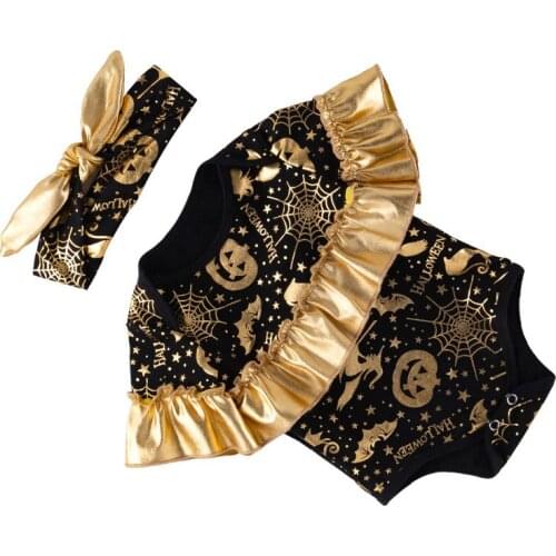 Halloween Baby Girl Clothes Set Lovely Tutu Lace Bodysuit+Headband 2pcs Infant Girls Clothing Set Baby Girl Cartoon Girl Clothes