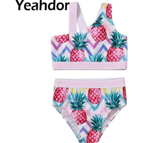 2021 Baby Girls Two-Piece Summer Swimsuit Asymmetry Straps Swimwear Bikini Bathing Suit Quick Dry Beachwear Swimming Outfits