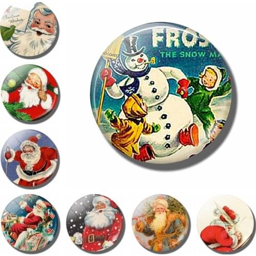 Snowman and Santa Claus Fridge Magnet Suit 30 Mm Cartoon Glass Refrigerator Magnetic Sticker Home Decor Christmas Gift