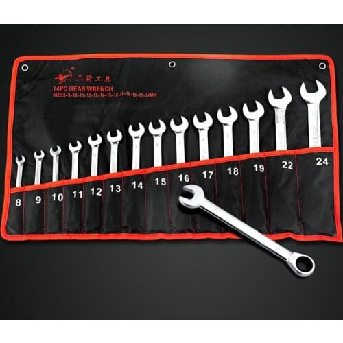 8-24mm 14pcs/set Quick Reversible Combination Ratchet Wrench Set Metal Ratcheting Socket spanners auto repair hand Home tools