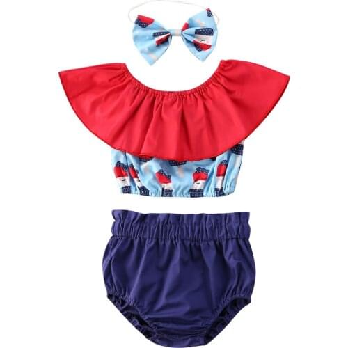 New 3Pcs Baby Girl Ice Cream Clothes Summer Toddler Kids Tops+Shorts Outfits 2020 Summer Girl Clothes