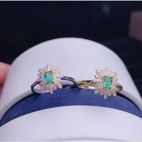 New charming green emerald gem ring girl silver fine jewelry natural real gem silver golden color engagement ring birthday gift