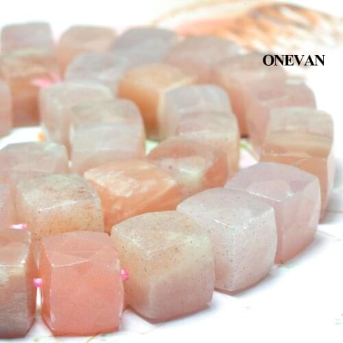 ONEVAN Natural A+ Sunstone Faceted Square Beads 8mm Smooth Stone Bracelet Necklace Jewelry Making Diy Accessories Gift Design