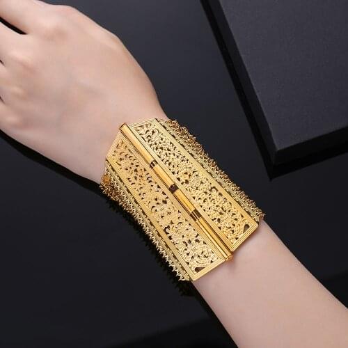 Wholesale Hollow Wide Metal Muslim Bangle for Islamic Women Bracelet Cuff Bangles Allah Arab Turkish Luxury Jewelry